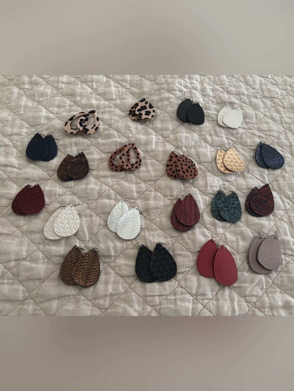 Assorted Leather Teardrop Earrings - Multi Color